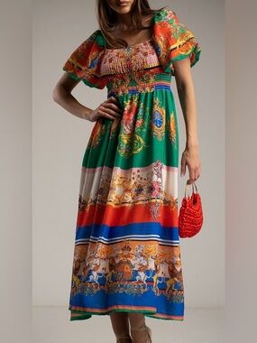 Multicolor Smocked Maxi Dress
